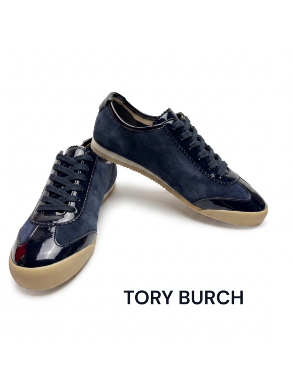 Tory Burch Murphy Navy Blue Suede NWT Patent Leather Sneakers 6